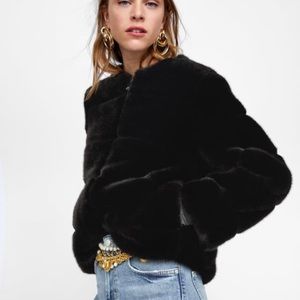 ZARA SOFT WARM FAUX FUR BLACK PUFFER JACKET COAT BRAND NEW WITH TAGS